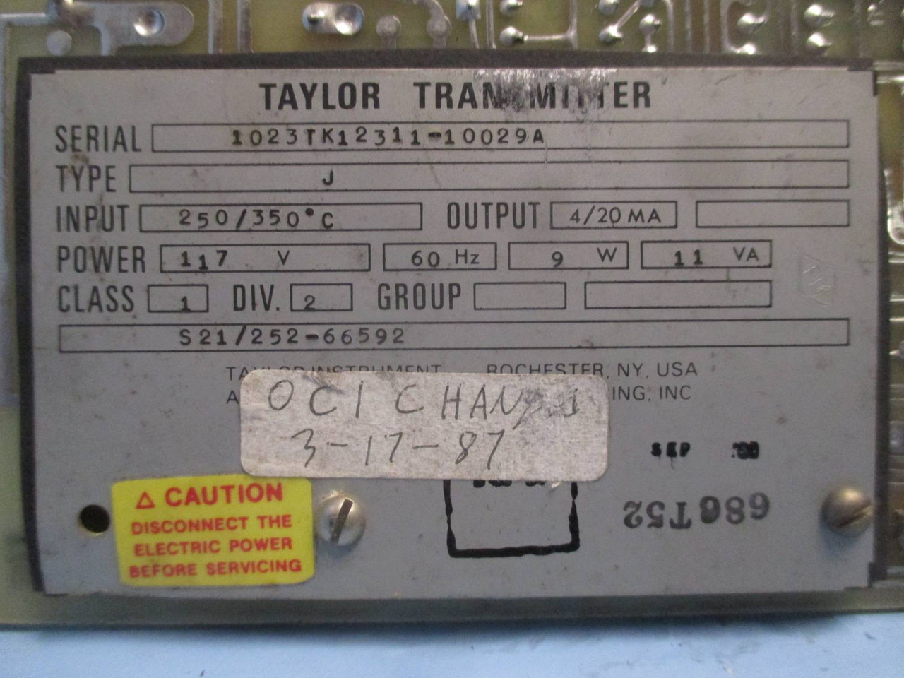 Taylor 125P660-BV2 Transmitter PLC Type J 117V 9W 11VA Circuit Board Card PCB (DW0167-1)