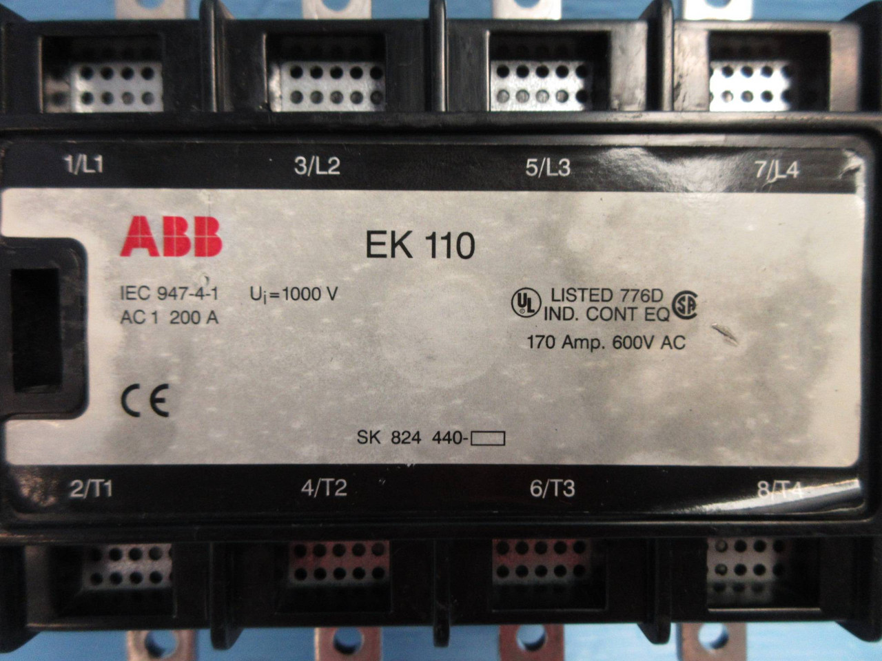 ABB EK-110 Motor Contactor 4-Pole 170 Amp 600V 24V-DC Coil 4P 170A EK110 RB (TK2593-8)