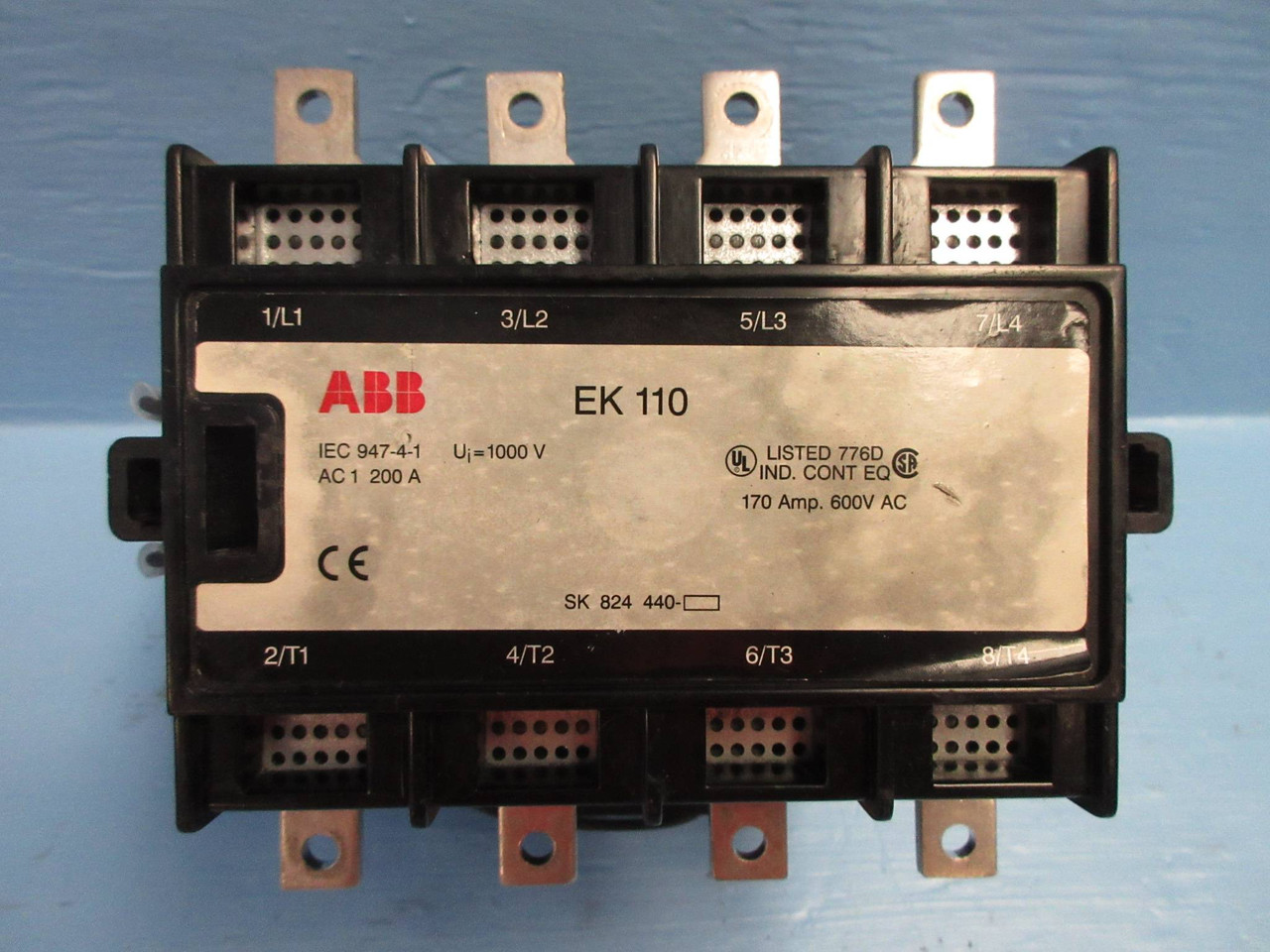 ABB EK-110 Motor Contactor 4-Pole 170 Amp 600V 24V-DC Coil 4P 170A EK110 RB (TK2593-8)