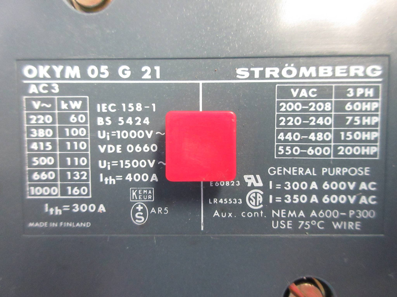 Stromberg OKYM-05G21 Motor Contactor 350 Amp 600V 200HP 125V Coil 350A 200 HP (TK2603-9)