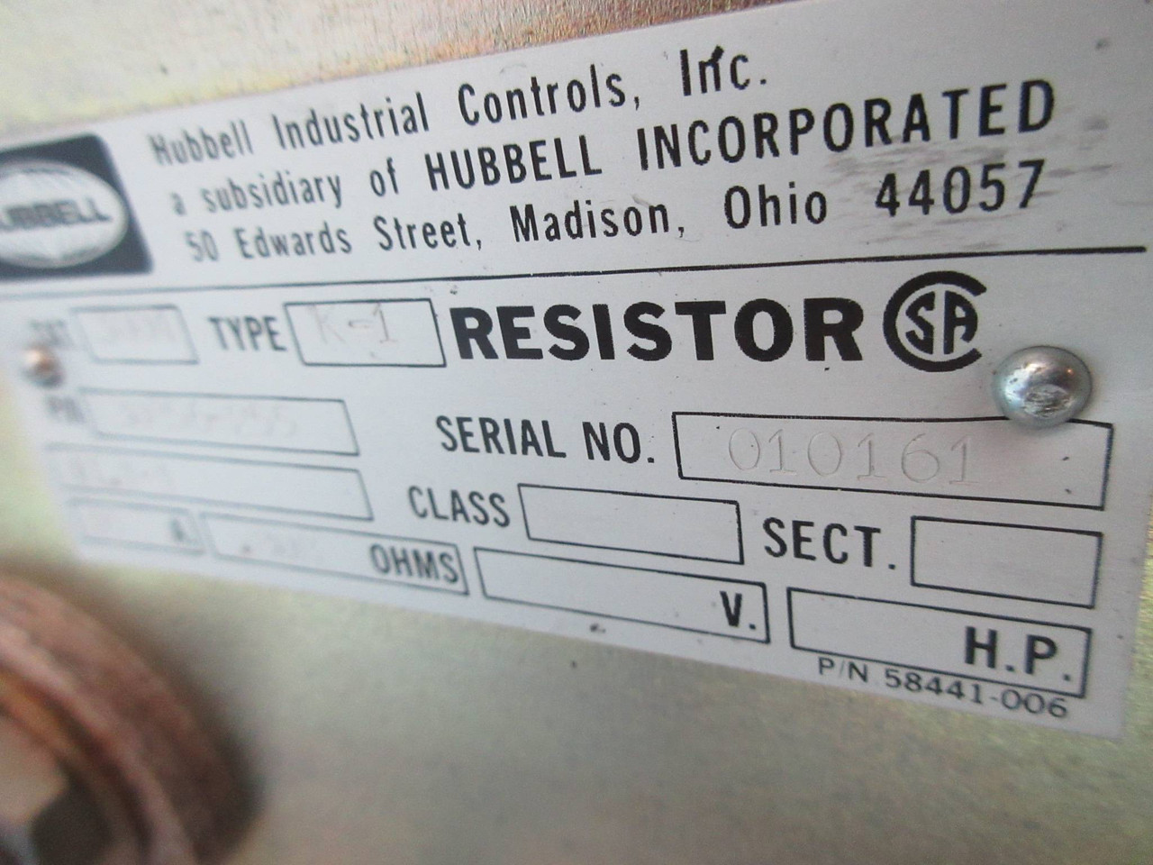 Hubbell 3004 Type K-1 Euclid Power Resistor 30856-255 95A .808 Ohms (TK2619-2)