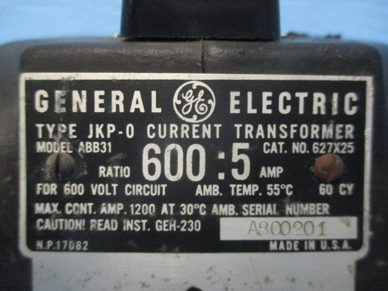 GE 627X25 Current Transformer Type JKP-0 Ratio 600:5A CT General Electric (DW0246-1)