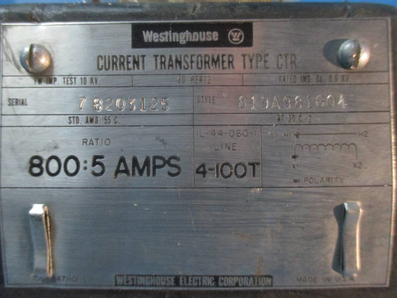 Westinghouse 819A981G04 Current Transformer Ratio 800:5A CT Type CTR (DW0256-2)