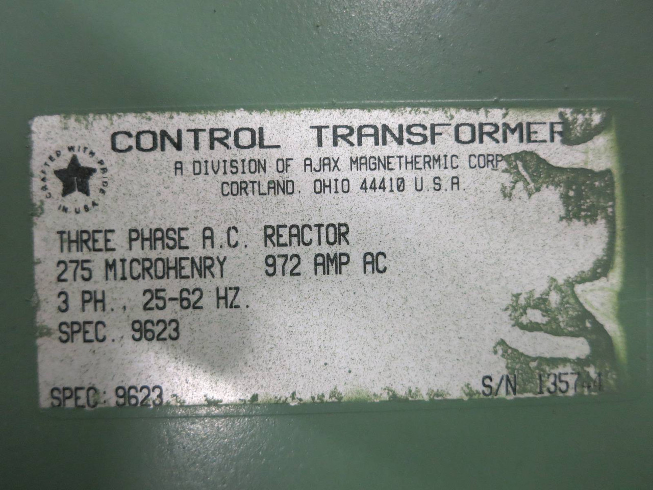 Control Transformer 275 Microhenry 972 Amp RMS 3 Phase AC Line Reactor 9623 mH A (PM2638-1)
