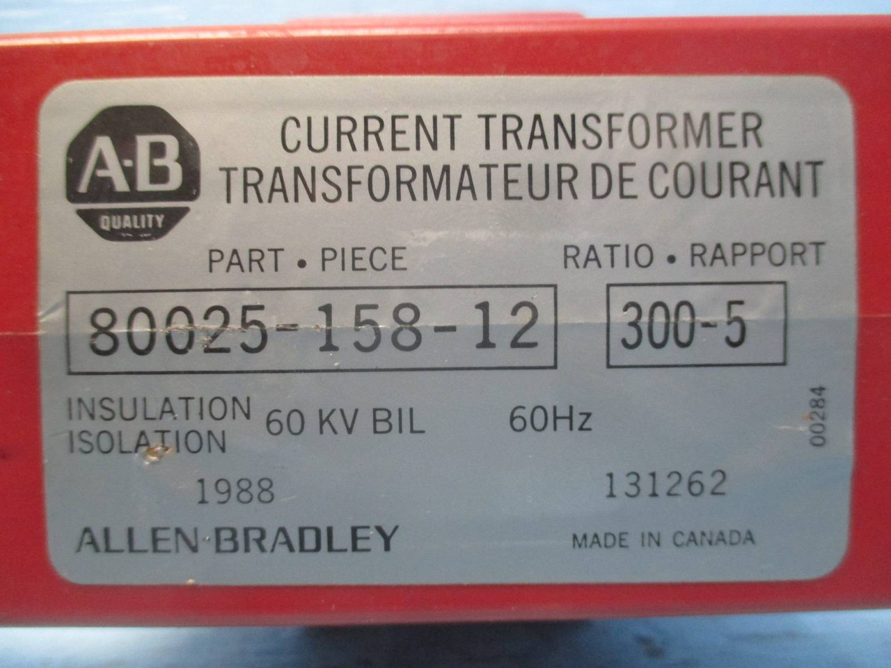 Allen Bradley 80025-158-12 Current Transformer Ratio 300:5 131262 CT (DW0303-2)