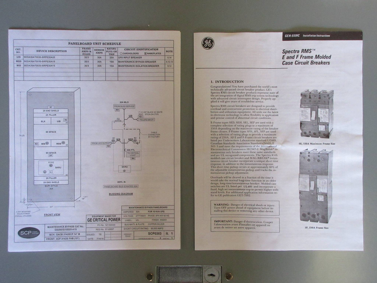 GE Spectra New SCP Plus UPS Maintenance Bypass Panelboard 30 Amp 480Y/277V 3P 4W (TK2697-1)