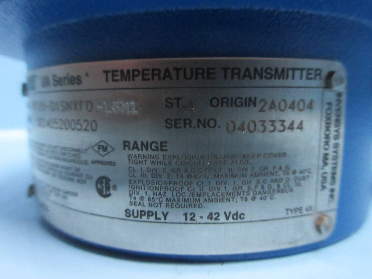 Foxboro RTT20-D1SNXFD-L3M1 I/A Series Temperature Transmitter 12-42 Vdc Temp (TK2722-1)