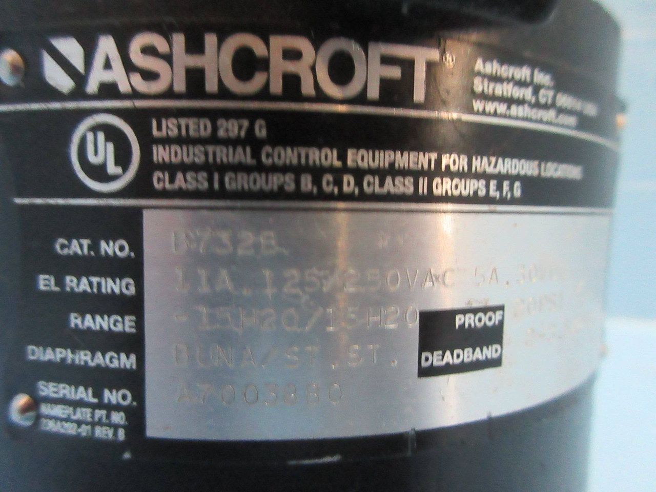 Ashcroft B732B Pressure Switch Range 15H20 20PSI Explosion Proof (TK2730-2)