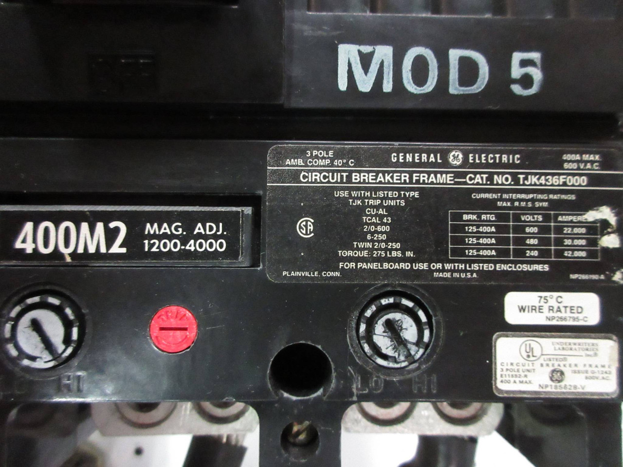 GE Powell Size 5 Starter w 400A Breaker 36" Motor Control Center MCC Bucket 7700 (TK2755-1)