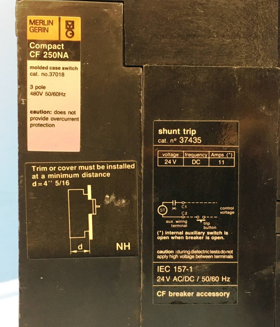 Merlin Gerin CF 250NA 37018 250A Molded Case Switch 480V 3P Shunt & Aux CF250NA (EM2073-2)