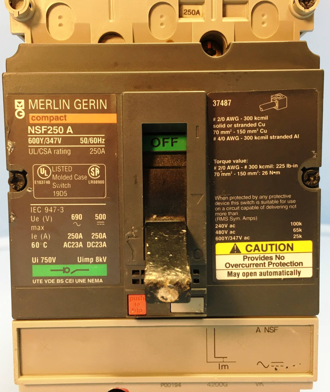 Merlin Gerin NSF250 A 250A Compact Molded Case Switch w/ Adapter & Shunt NSF250A (EM2084-22)