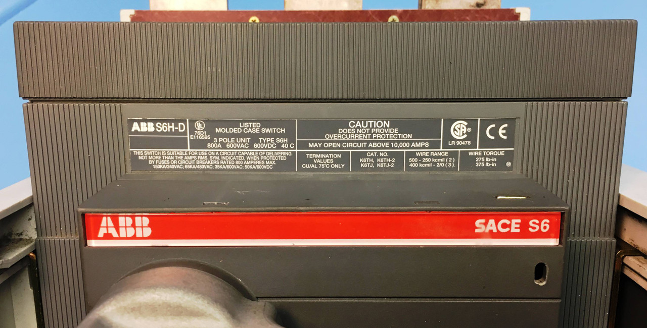 ABB S6H-D SACE S6 800A 3P Molded Case Switch w/ Cradle S6HD 800 Amp no key (EM2092-4)
