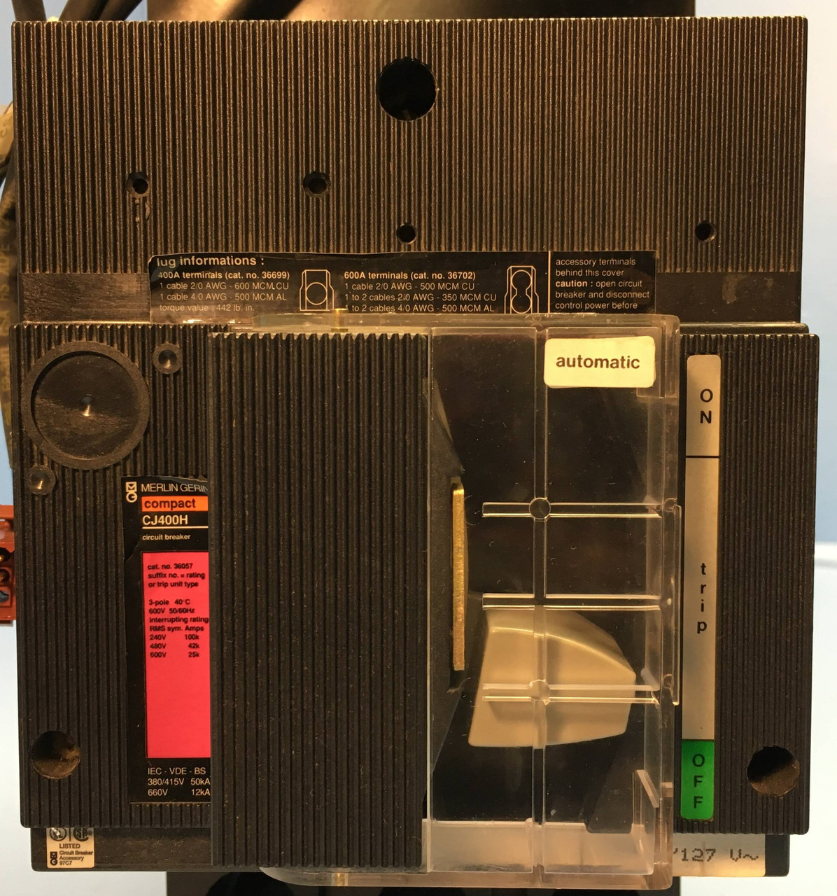 Merlin Gerin CJ400H 36057 400A Compact Circuit Breaker 350 Amp Trip Aux & Shunt (EM2099-10)