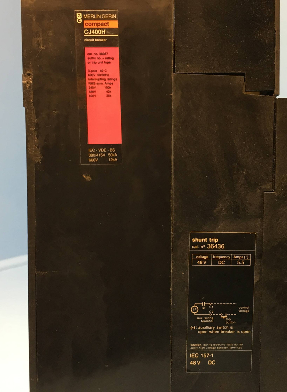 Merlin Gerin CJ400H 36057 400A Compact Circuit Breaker 350 Amp Trip Aux & Shunt (EM2099-10)
