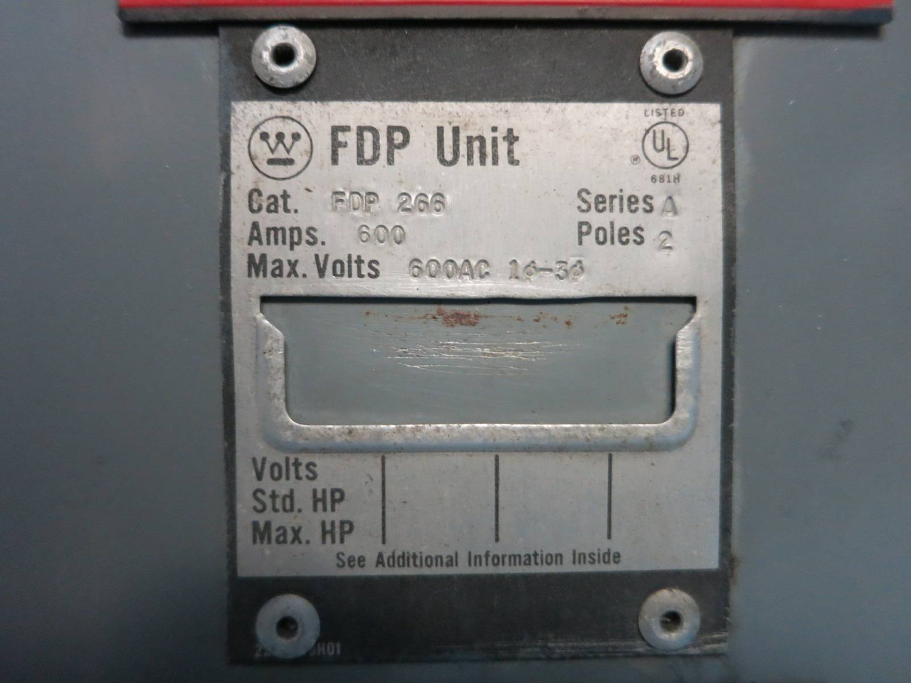 Westinghouse FDP266 600A 600V 2P Fusible Panelboard Switch Unit 2-Pole LM 366 (PM2662-17)
