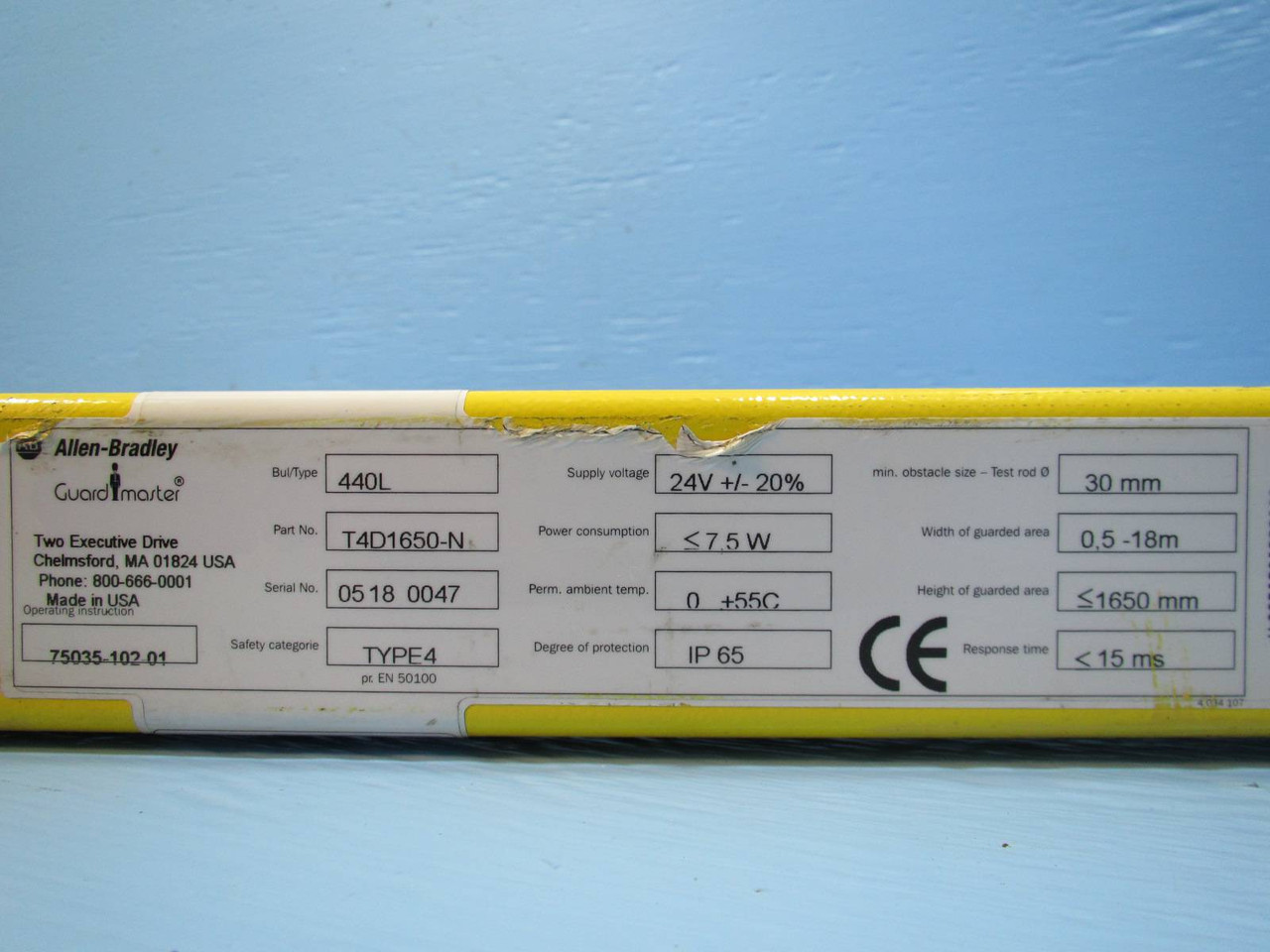 Allen Bradley GuardMaster 440L-T4D1650-N Light Curtain POC-30 1650mm 440LT4D1650 (NP1747-1)