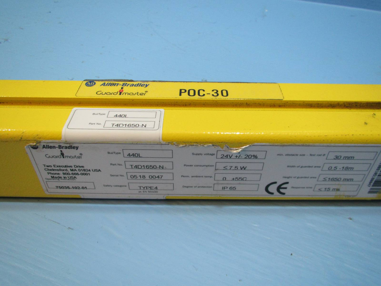 Allen Bradley GuardMaster 440L-T4D1650-N Light Curtain POC-30 1650mm 440LT4D1650 (NP1747-1)