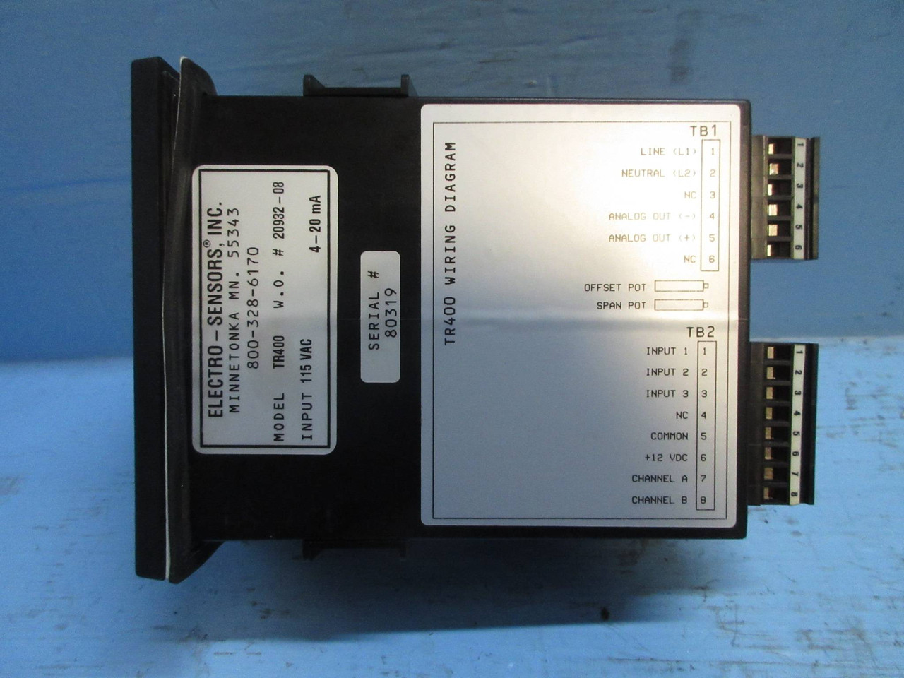 Electro-Sensors TR400 Digital Ratemeter 115 Vac Rate Meter 4-20 mA (TK2886-2)