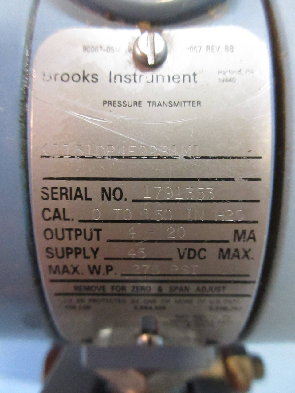 Brooks Instruments K1151DP4E22S1M1 Pressure Transmitter 275 PSI 45Vdc 4-20 MA (TK2891-1)