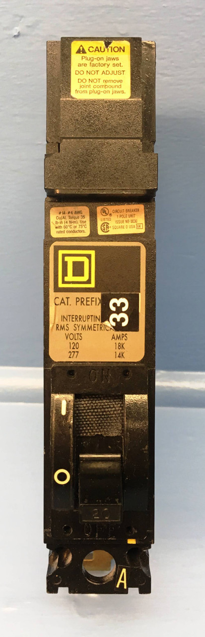 Square D I-Line FY14020AFT 20A Circuit Breaker Thick 277V 1 Pole 20 Amp FY14020A (EM2161-4)