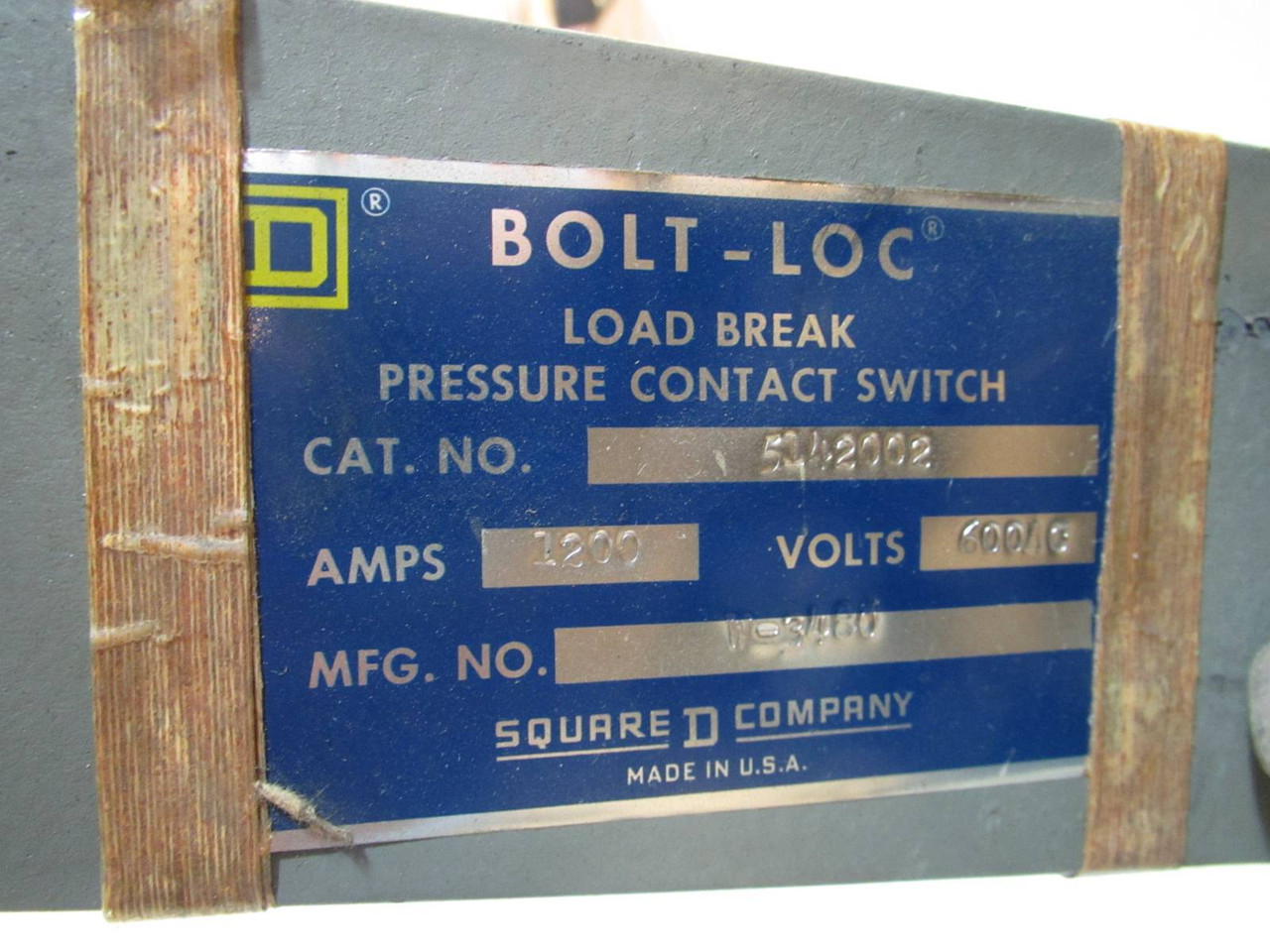 Square D 5142002 1000 Amp 600 V Bolt-Loc Pressure Switch QED Lock BLO36120 (NP1783-4)