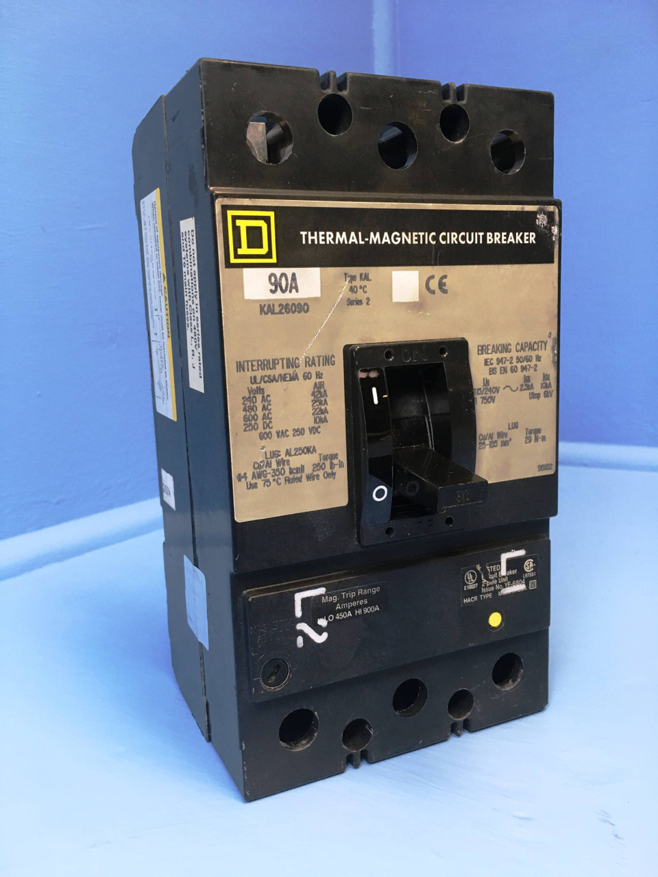 Square D KAL26090 90A Circuit Breaker 600V 2 Pole Type KAL-26090 S2 SqD 90 Amp (EM2173-1)