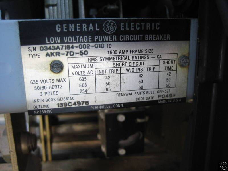 GE AKR-7D-50 1600A Air Breaker TS20LIGT2 Trip 1600 Amp MicroVersaTrip LIG MO (EBI1783-8)