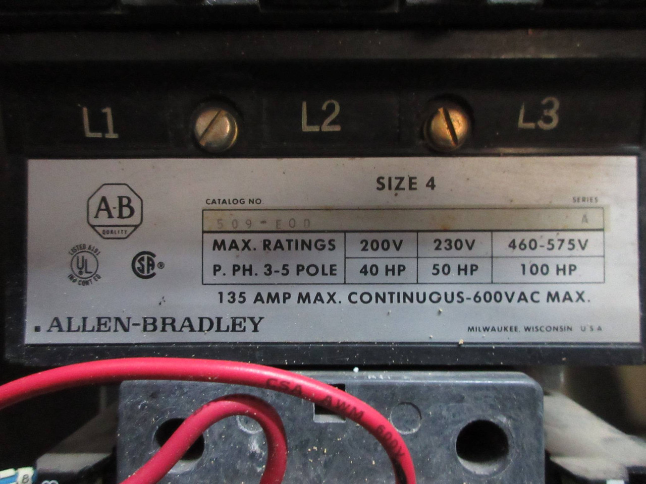Allen Bradley Stainless Size 4 Starter 250 Amp Breaker Combination Combo Box SS (TK2970-1)