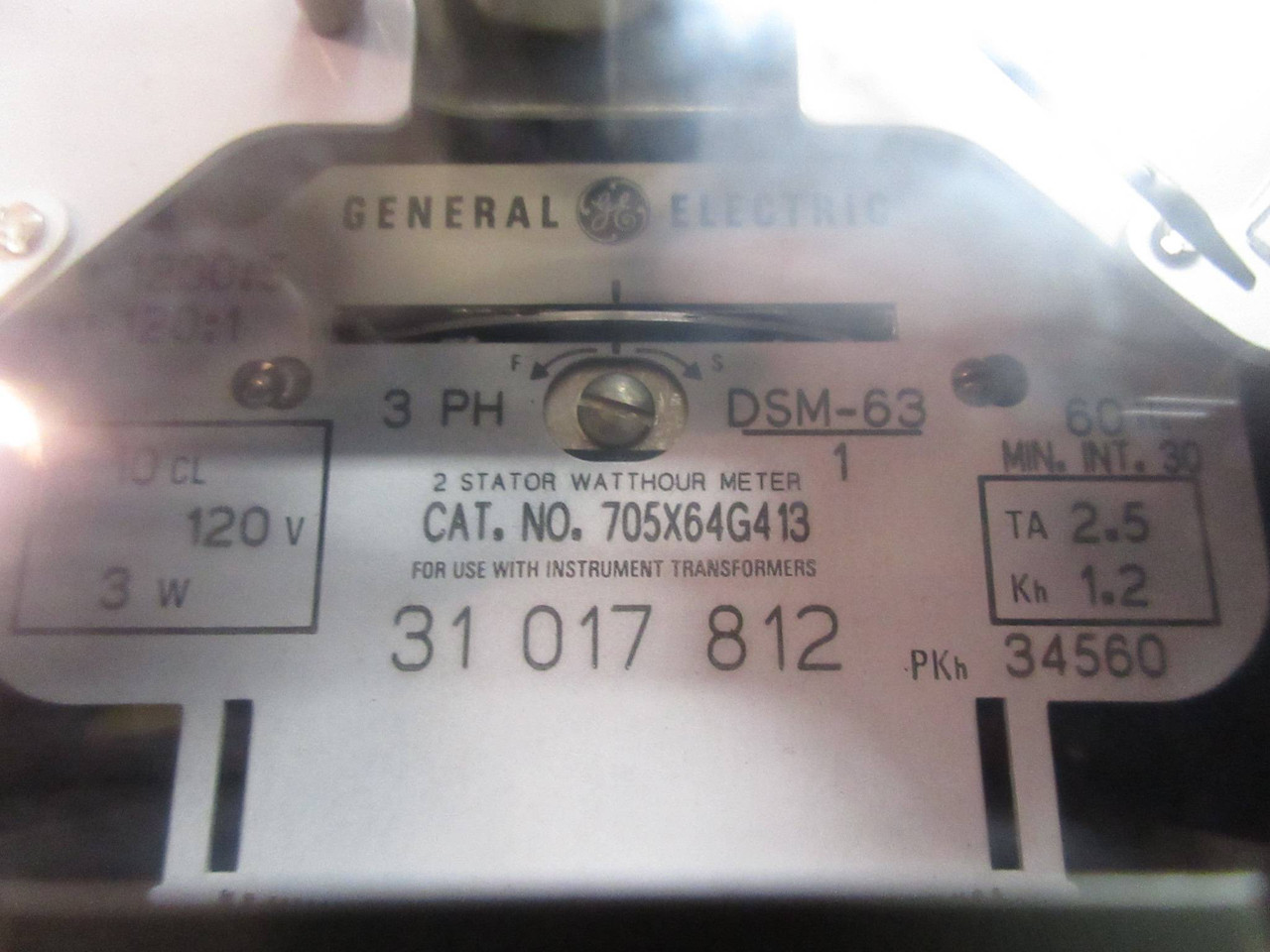 General Electric 705X64G413 2 Stator Watthour Meter DSM-63 Relay GE 3 PH Watt 3P (TK3004-4)