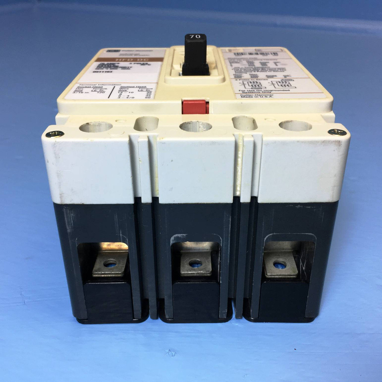 Cutler Hammer HFDDC3070D17 70A DC Circuit Breaker 3P HFD-DC Westinghouse 70 Amp (EM2352-2)