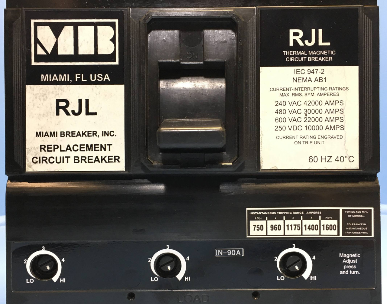 Miami MB RJL3B090 90A Circuit Breaker Replacement ITE w/ Aux JL3B090 600V 90 Amp (EM2373-1)