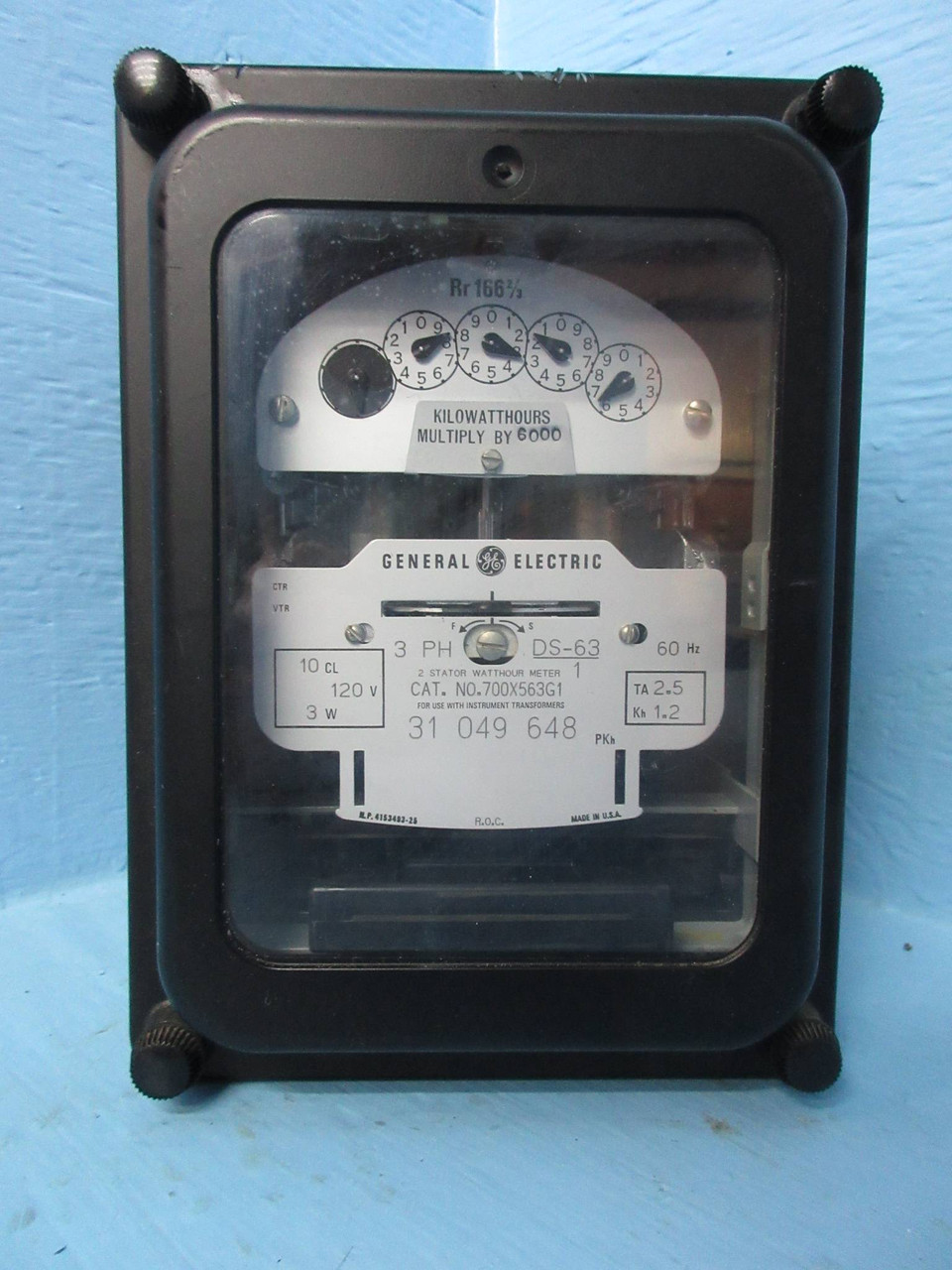 General Electric 700X563G1 2 Stator Watthour Meter Type DS-63/1 120V 3W GE (TK3169-1)