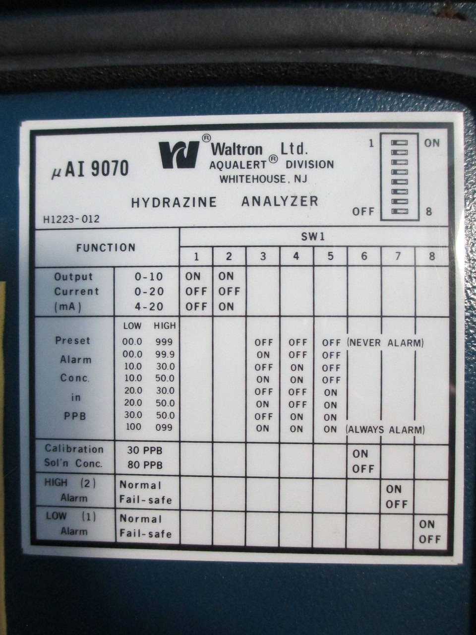 Waltron uAI 9070 Hydrazine Analyzer Aqualert K2014-419B Display Interface Tester (EBI4899-2)