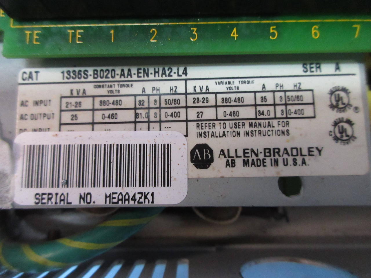 Allen Bradley 1336S-B020-AA-EN-HA2-L4 20 HP 460V VS AC Drive 1336 Plus 20HP AB (TK3177-1)