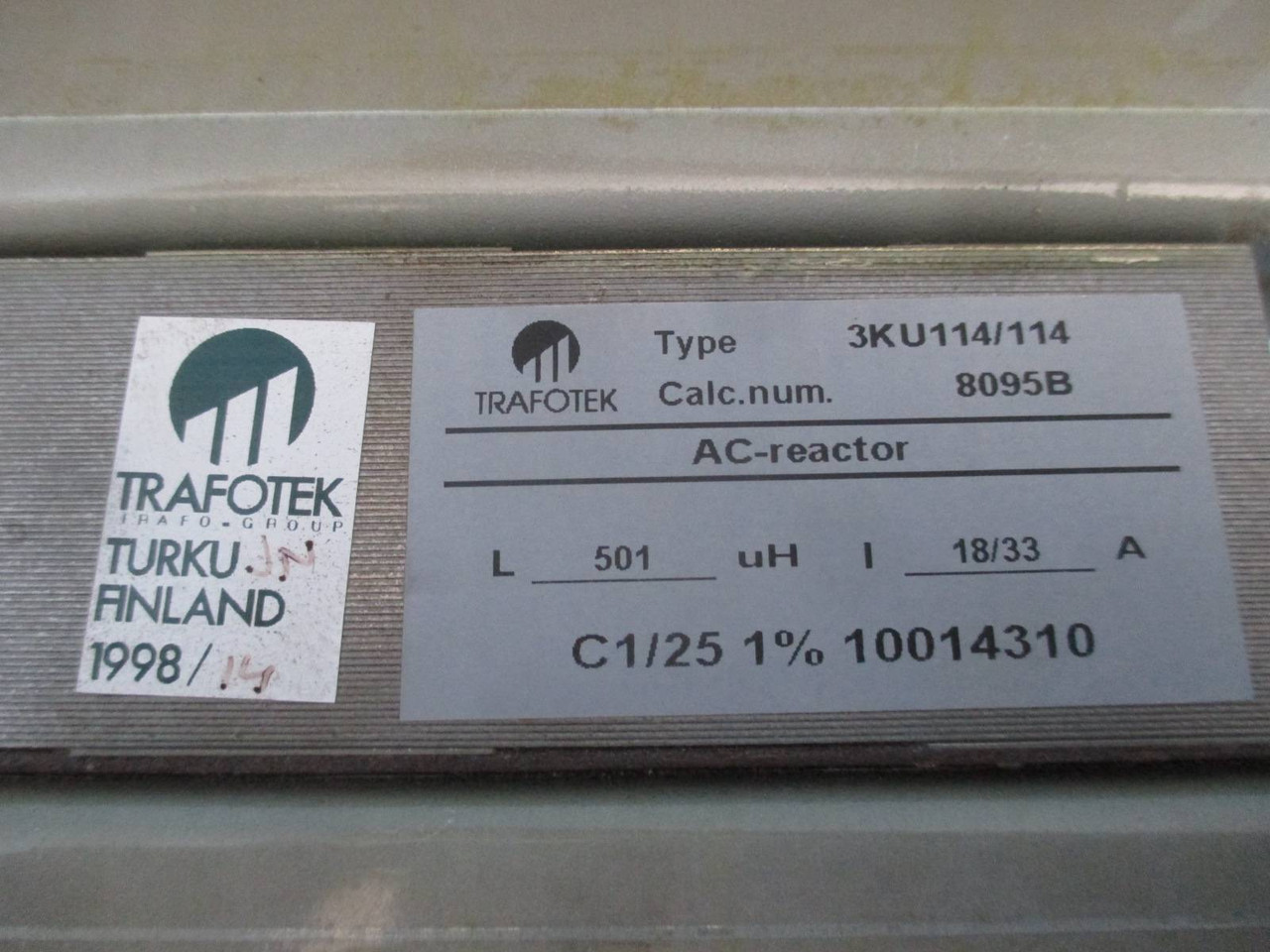 Trafotek 3KU114/114 18/33 Amp 3PH AC Line Reactor 501 uH Num 8095B C1/25 25A (DW0489-1)