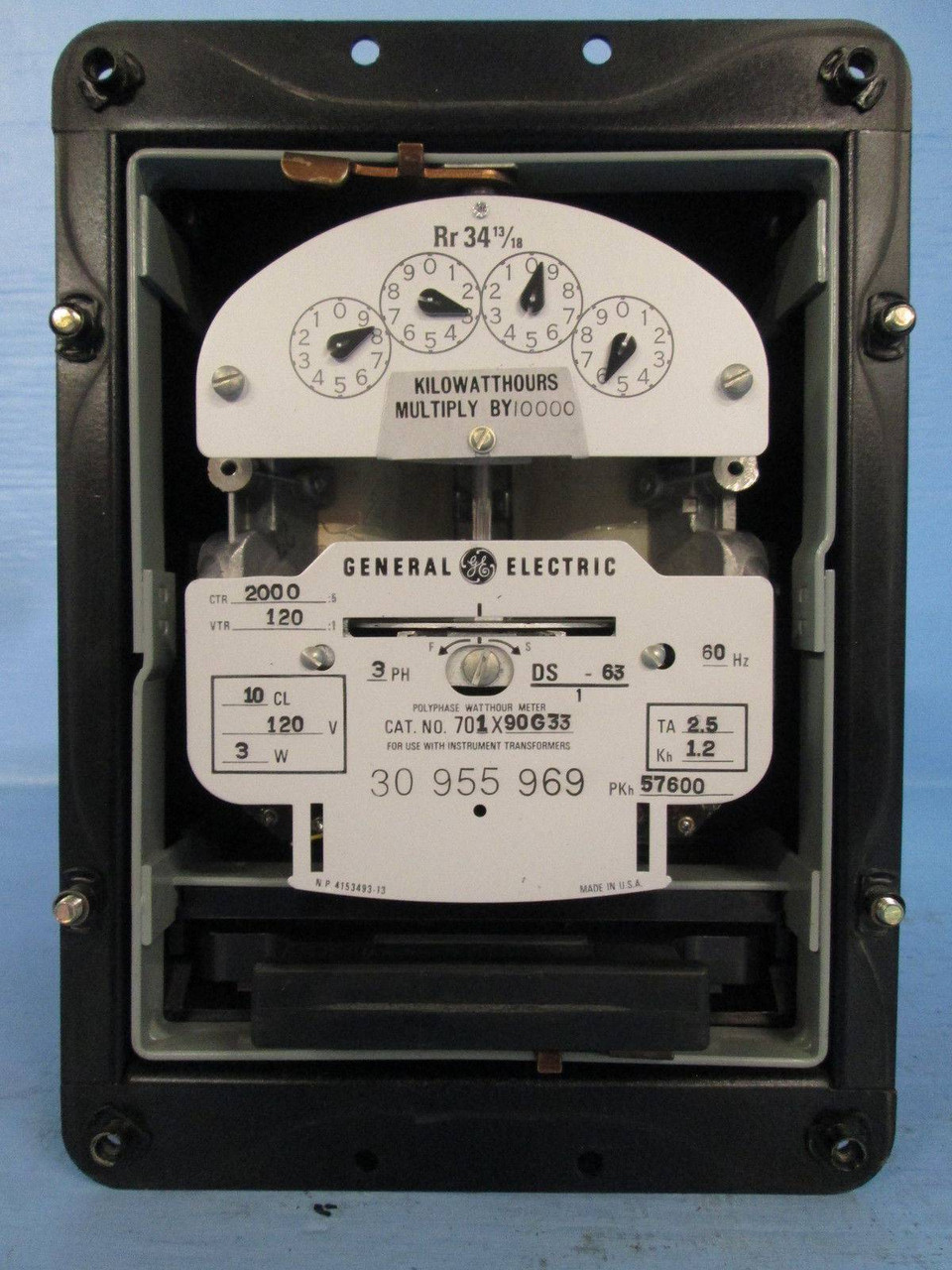 GE 701X90G33 Polyphase Watthour Meter 3PH Watt Hour DS-63 3W 2000/5 120V (EBI2193-3)