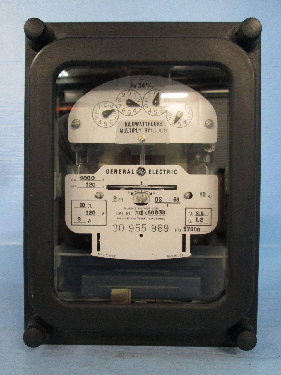 GE 701X90G33 Polyphase Watthour Meter 3PH Watt Hour DS-63 3W 2000/5 120V (EBI2193-3)