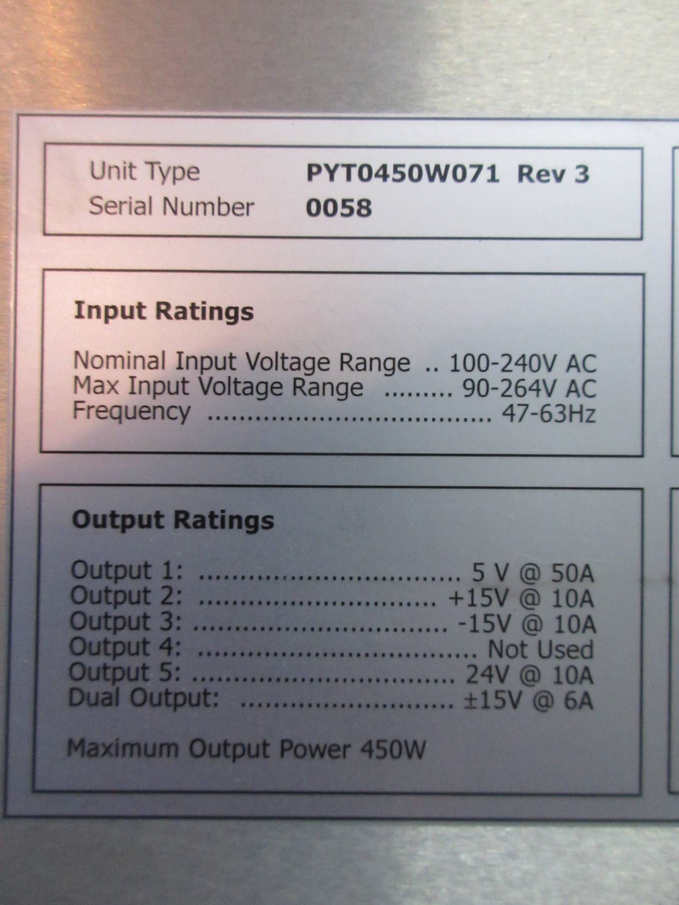 APS PYT0450W071 Rev. 3 Power Supply 100-240V In ABB Advanc Product Services (TK3227-1)