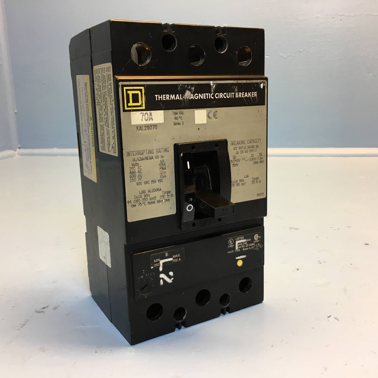 Square D KAL26070 70A Circuit Breaker 600V 2 Pole Type KAL-26070 S2 SqD 70 Amp (EM2467-2)
