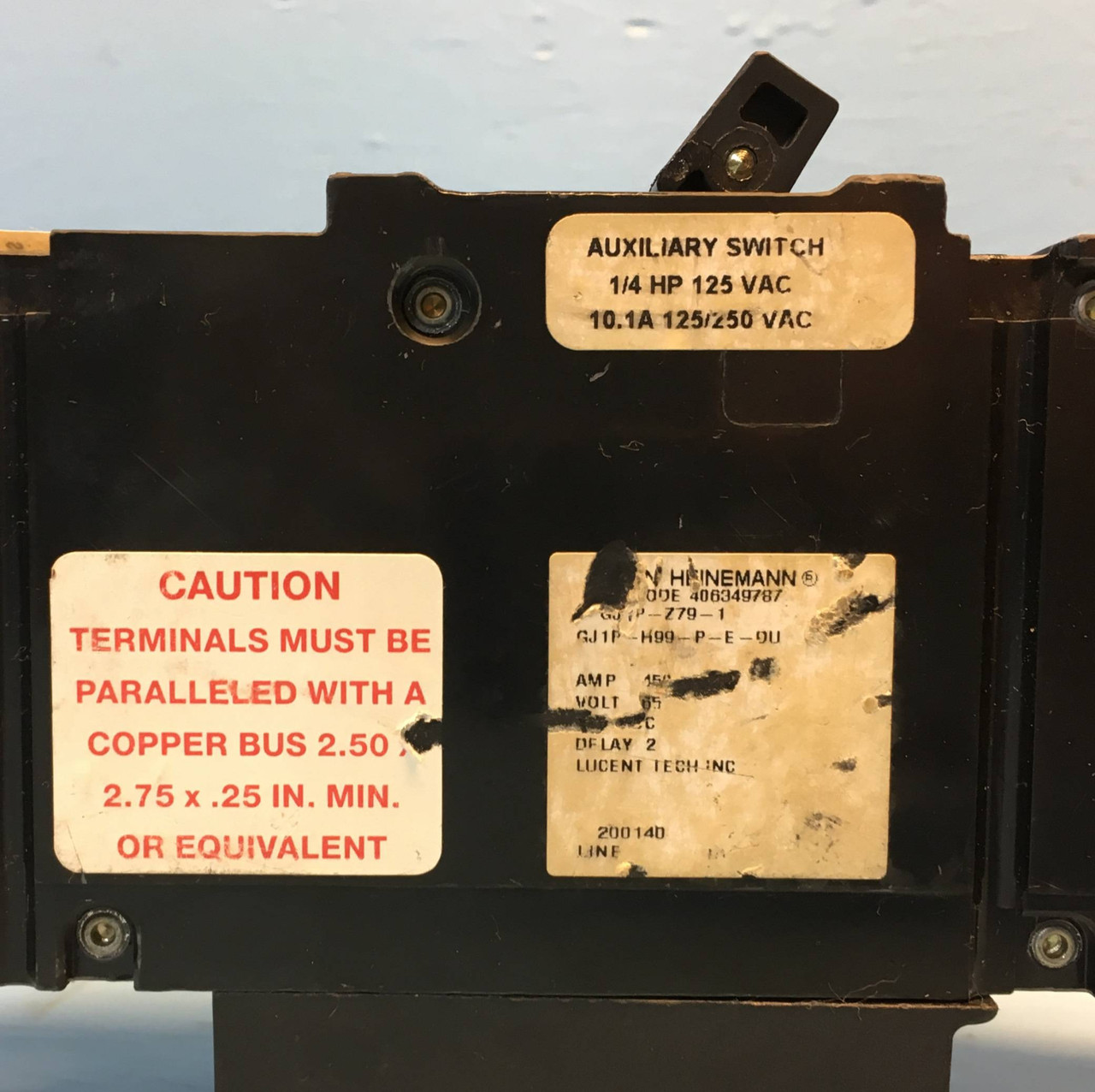 Eaton Heinemann GJ1P-Z79-1 450A Circuit Breaker 2P 65V GJ1P-H99-P-E-DU 450 Amp (EM2515-2)