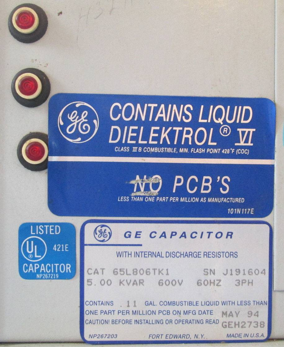 GE 65L806TK1 5 kVAR 600V Dielektrol VI 60Hz 3PH Capacitor /w Discharge Resistors (EBI1695-3)
