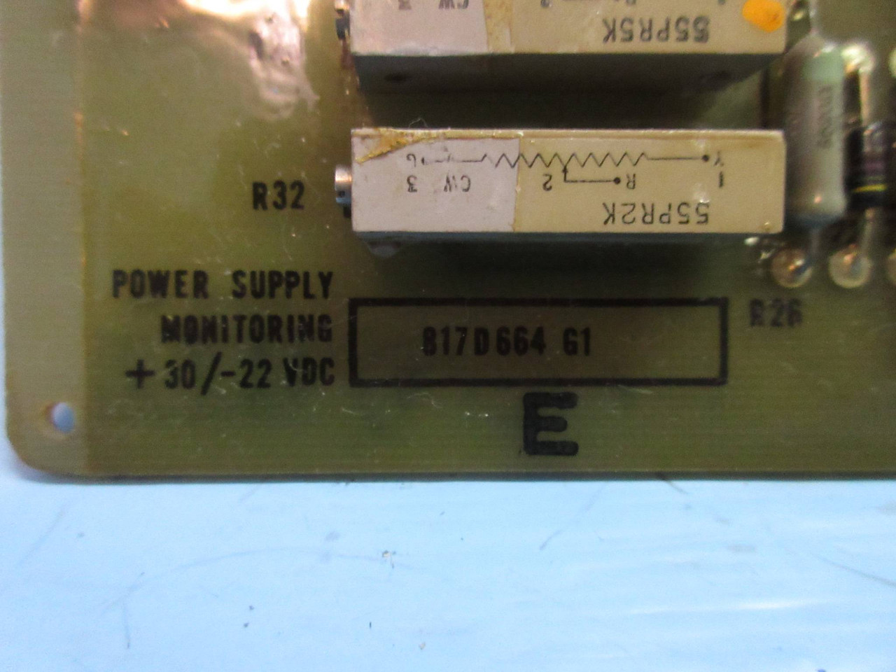 General Electric 817D664-G1 Rev. E Power Supply Monitoring Board PLC +30/-22 VDC (TK3296-1)