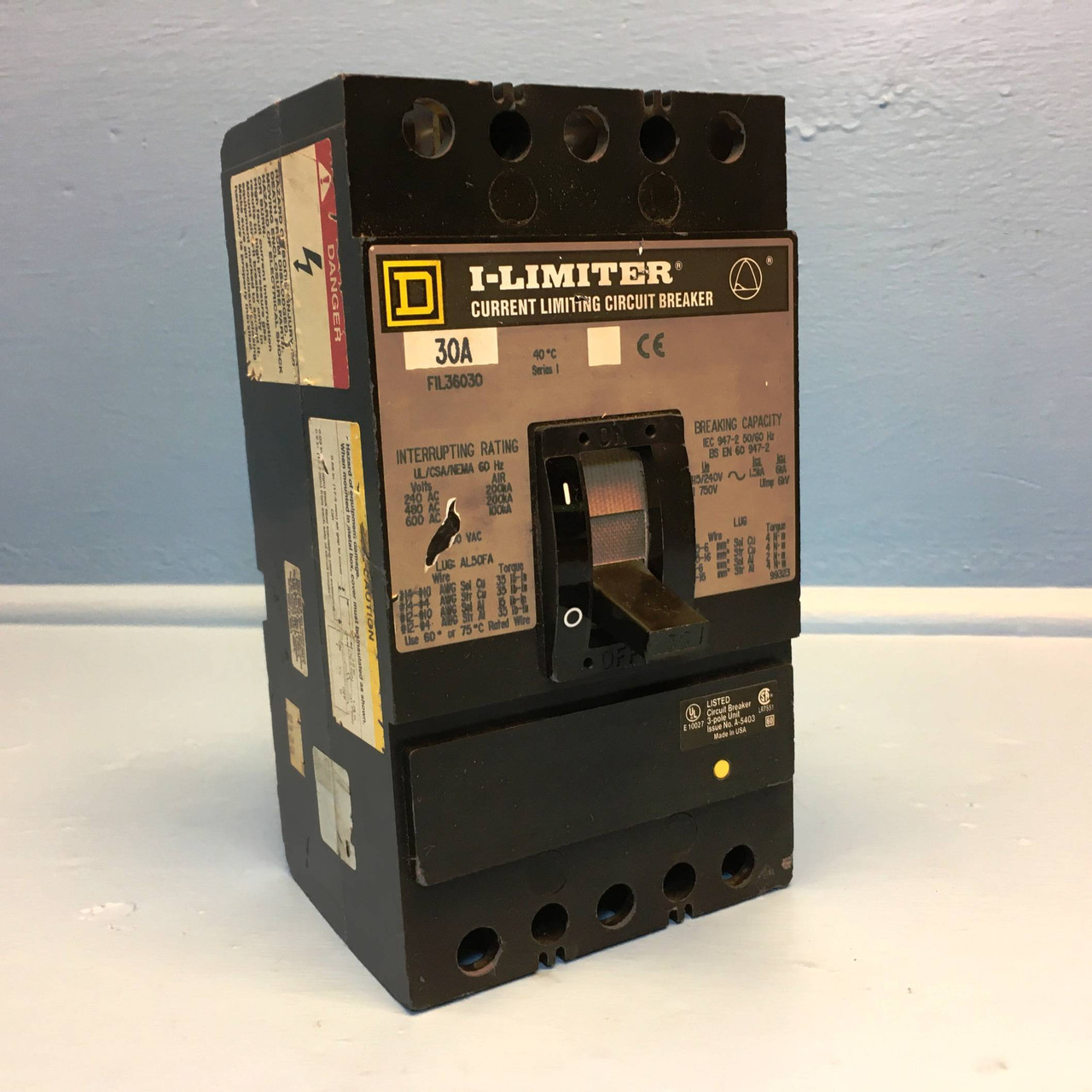 Image of Square D FIL36030 30A I-Limiter Circuit Breaker 600V 3 Pole SqD 30 Amp bad label