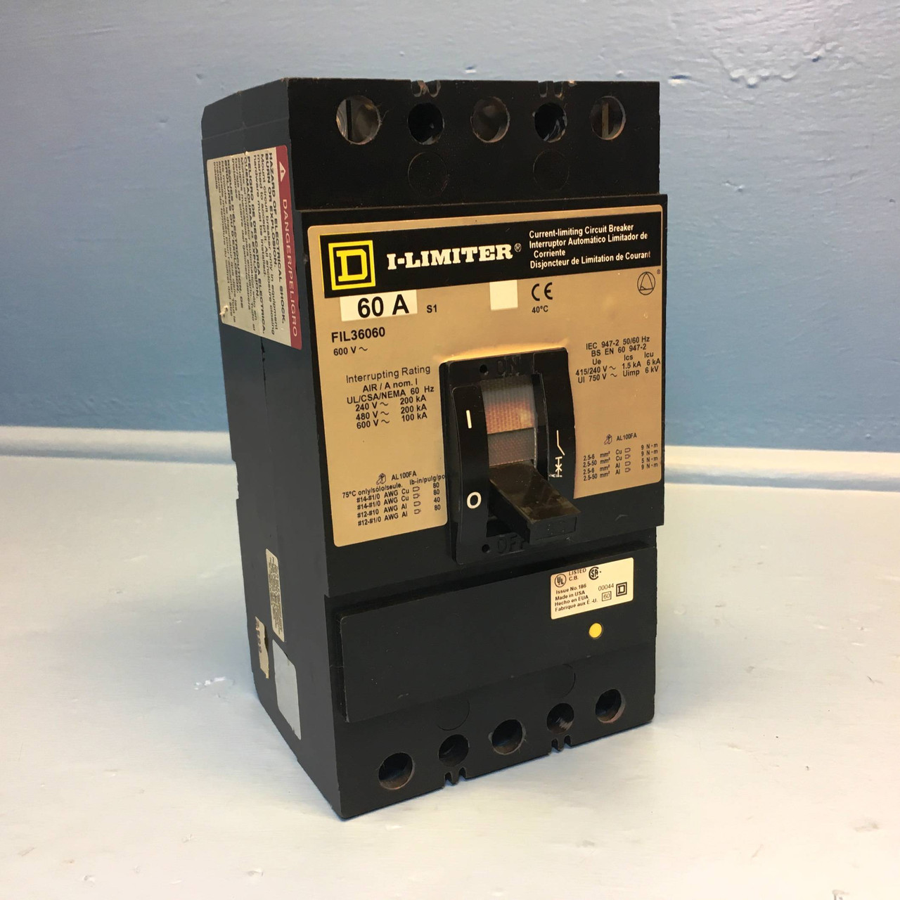 Square D FIL36060 60A I-Limiter Circuit Breaker 600V 3 Pole FIL-36060 SqD 60 Amp (EM2590-1)