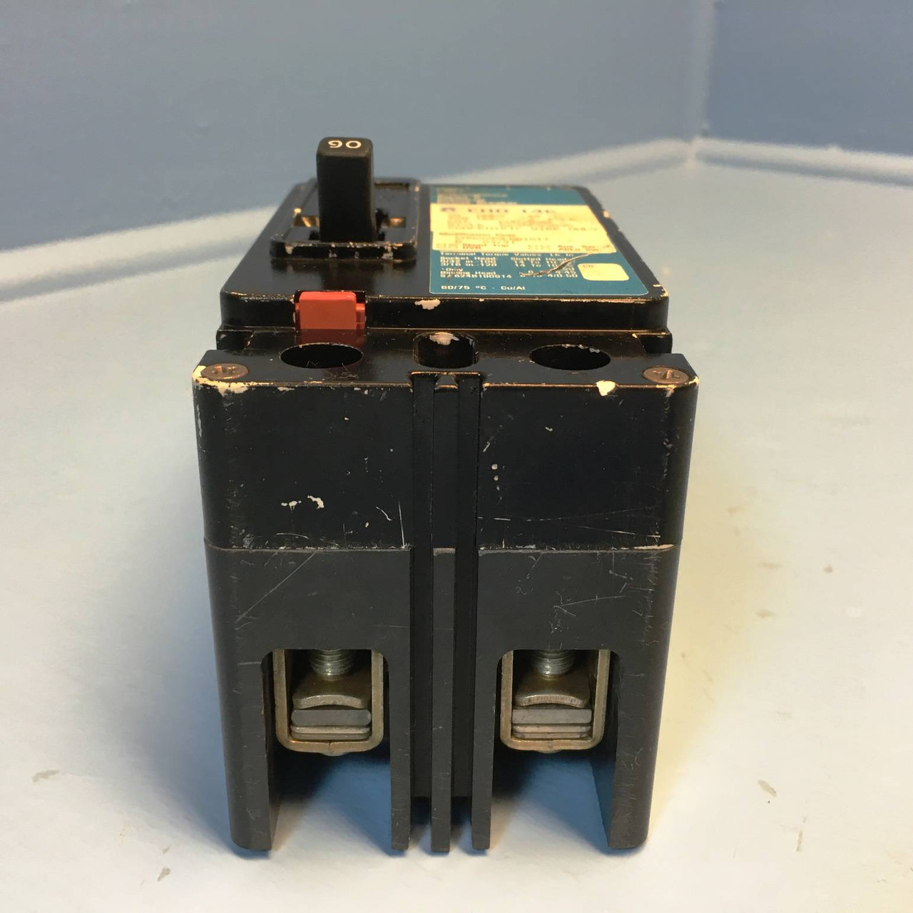 Westinghouse EHD2090L 90A Black Circuit Breaker 480V 2P 90 Amp shunt wires cut (EM2642-1)