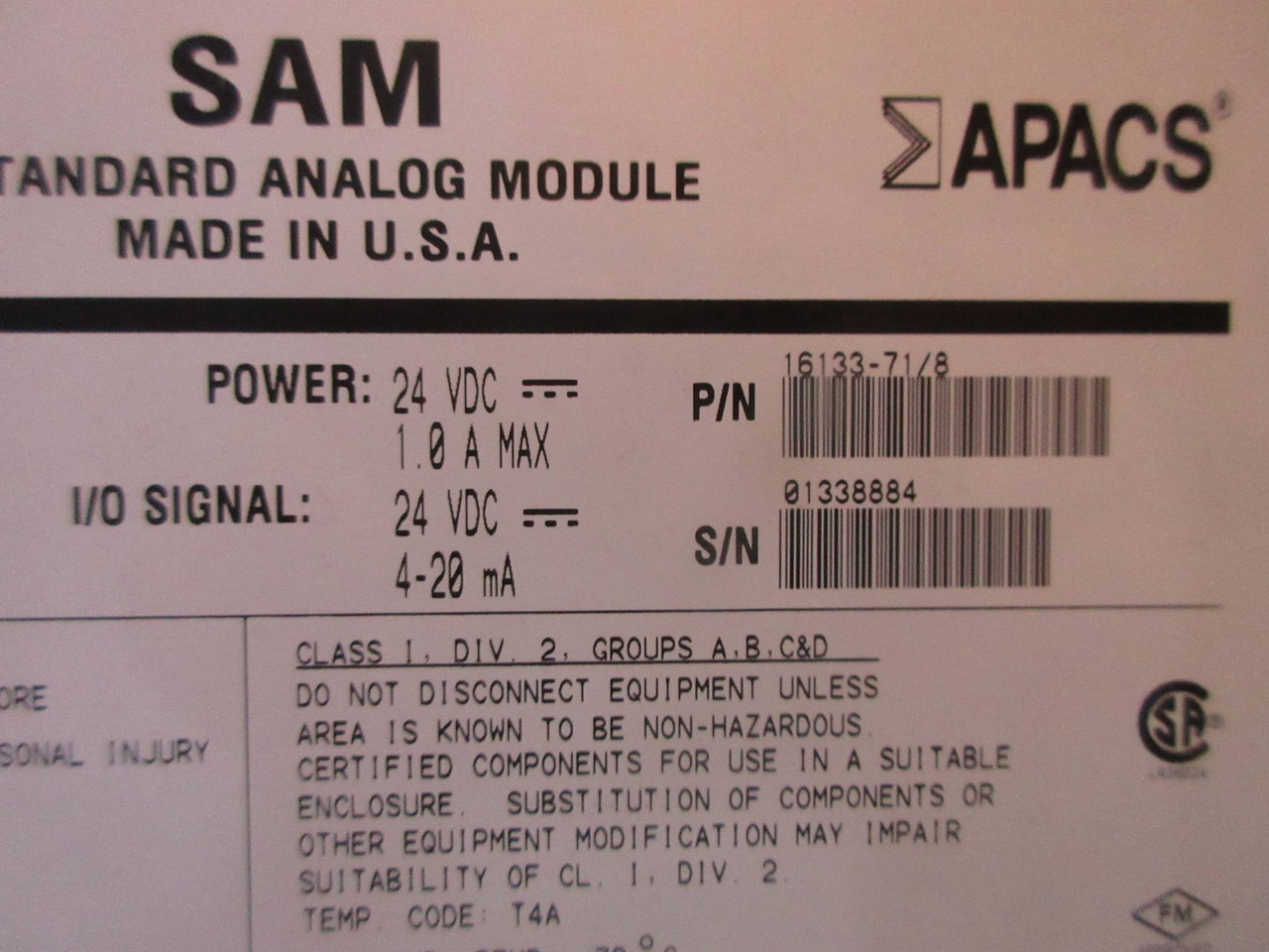 Moore 39SAMCAN 16133-71/8 APACS SAM Standard Analog Module Siemens PLC ROM 3.05 (TK3582-1)