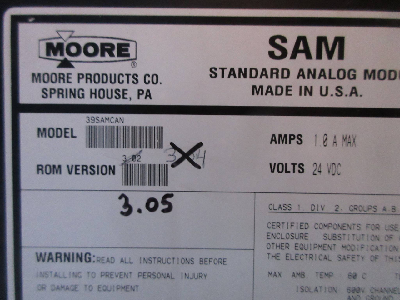 Moore 39SAMCAN 16133-71/03 APACS SAM Standard Analog Module Siemens ROM 3.05 (TK3580-1)