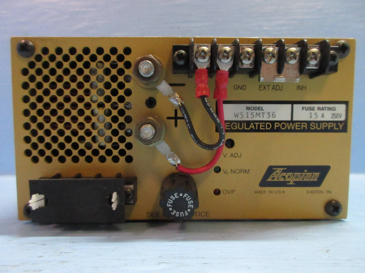 Acopian W515MT36 Regulated Power Supply Fuse Rating 15A 250V (TK3608-1)