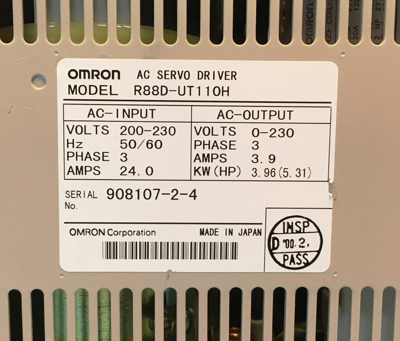 Omron R88D-UT110H AC Servo Driver 200V 4.0 kW 5.31 HP 3 PH 24 Amps R88DUT110H (EM2719-2)