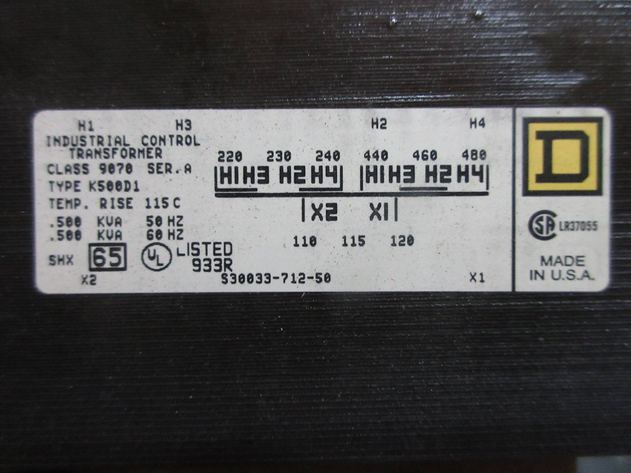 Square D SK5271J Form F30 Class 9070 Transformer Disconnect Switch 500 VA 60 Hz (TK3726-1)